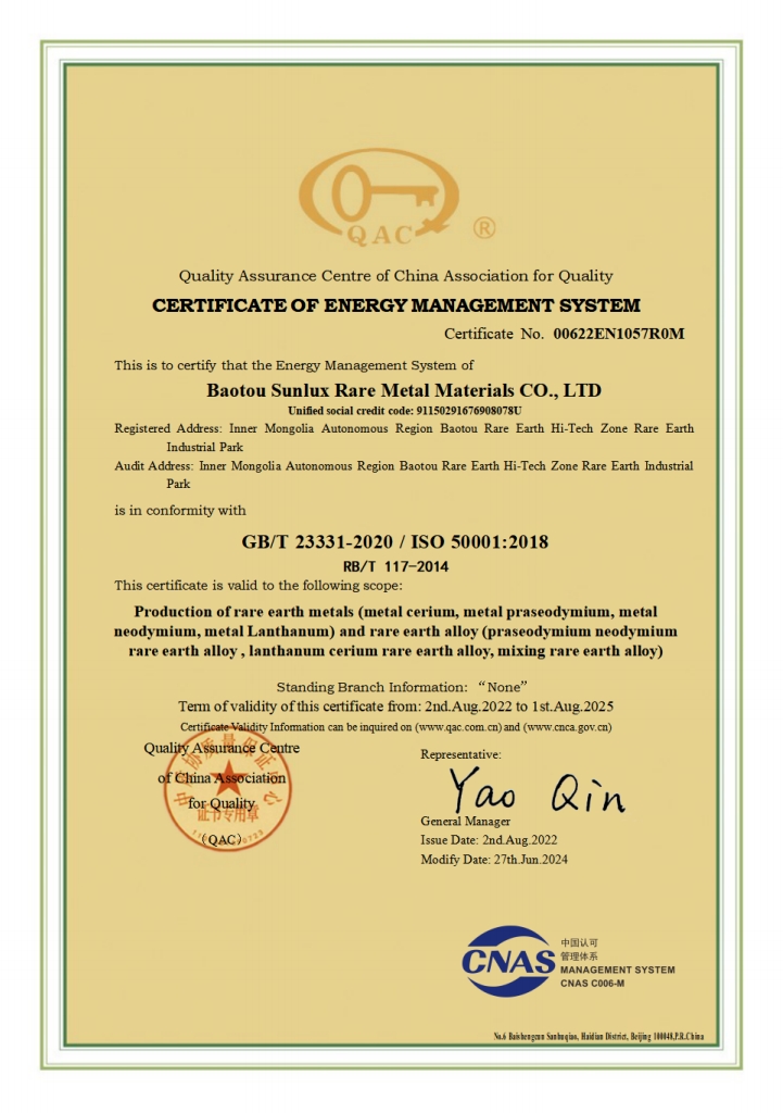 Energy Management System Certification Certificate